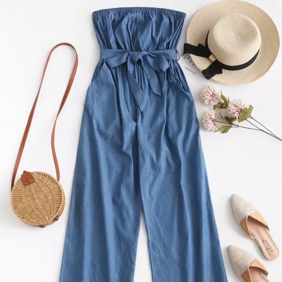 Denim Wide Leg Jumpsuit - Picture 2 of 7